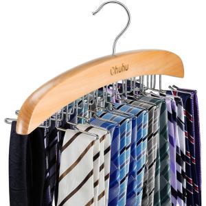 Tie Rack Hanger for Closet: Ohuhu 2 Packs 24 Folding Hooks Tie Hangers for Men Wooden Tie Holder Organizer Space Saving Necktie Storage 360 Degree Rotating Ties Belts Scarves Tank Tops-Walnut(Burlywood)