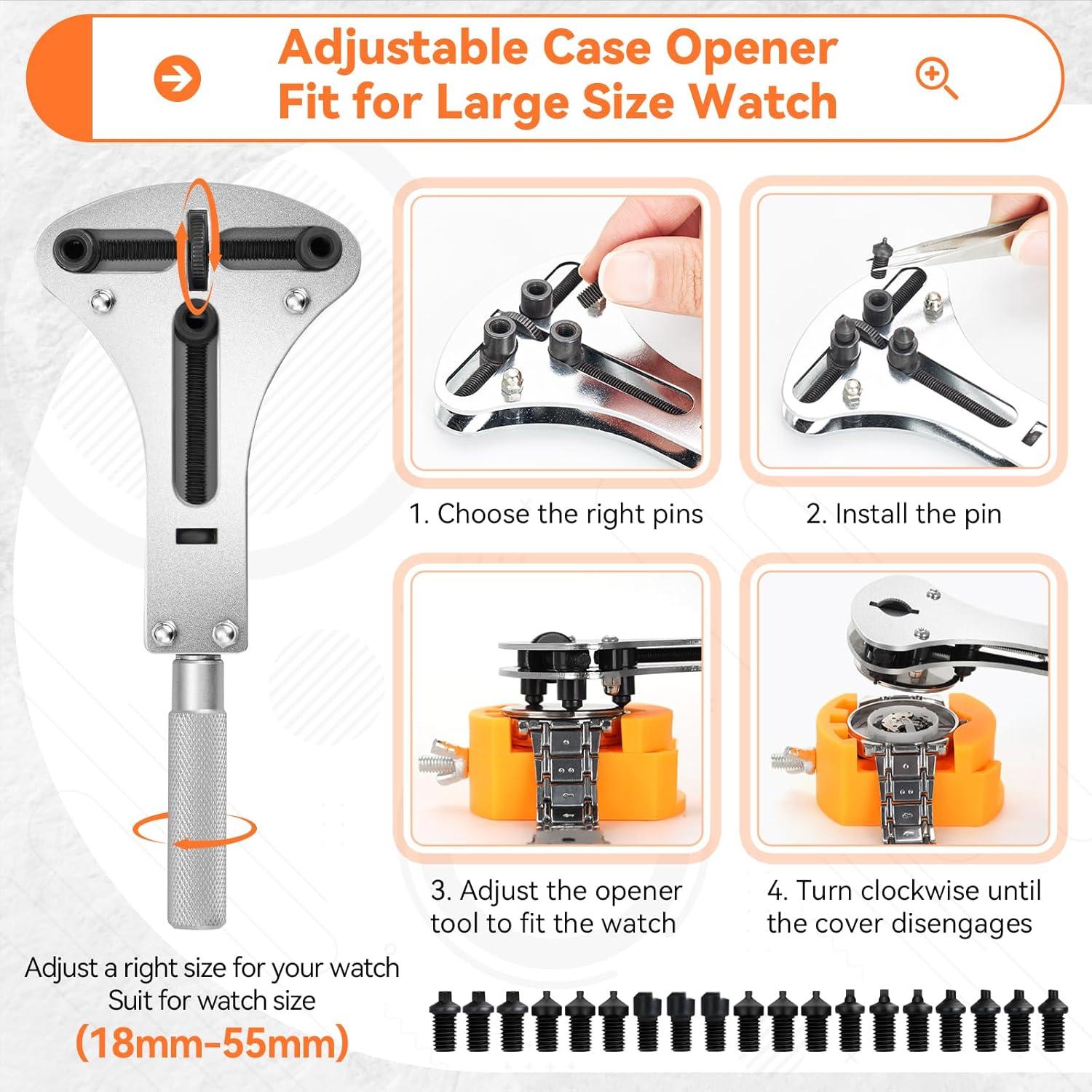 imageWatch Tool Kit Ohuhu 213 PCS Upgraded Heavy Duty Watch Repair Kit Battery Replacement Link Removal Band Tool Kits Professional Watch Back Case Opener Removal Tools with PU Leather Bag Fathers Day