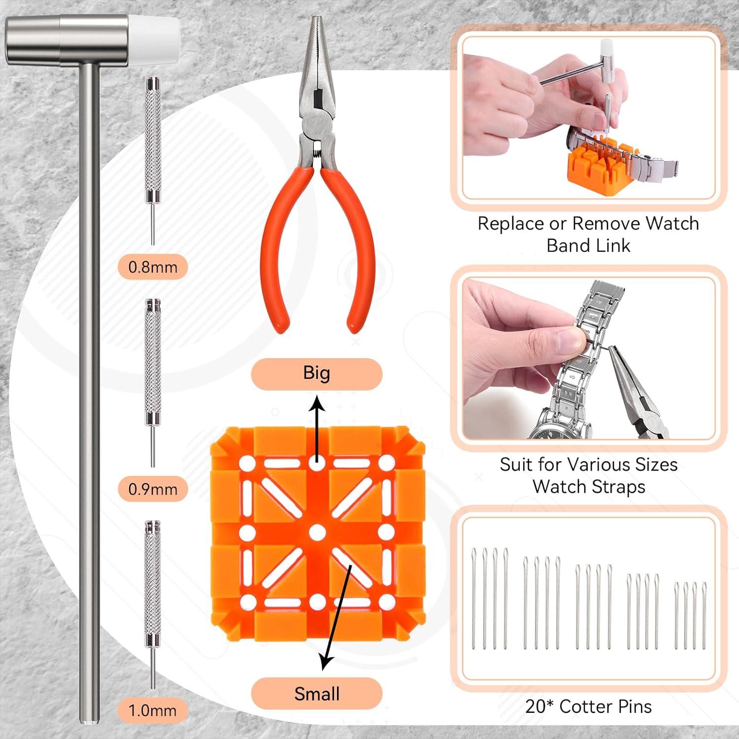 imageWatch Tool Kit Ohuhu 213 PCS Upgraded Heavy Duty Watch Repair Kit Battery Replacement Link Removal Band Tool Kits Professional Watch Back Case Opener Removal Tools with PU Leather Bag Fathers Day