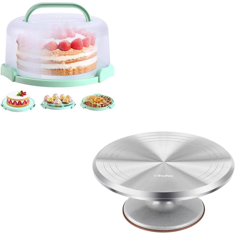 imageOhuhu Cake Carrier with Lid and Handle BPAFree Cake Containers Cake Holder  Cake Stand Ohuhu Premium Aluminium 12Cake Turntable Decorating Bakery Supplies
