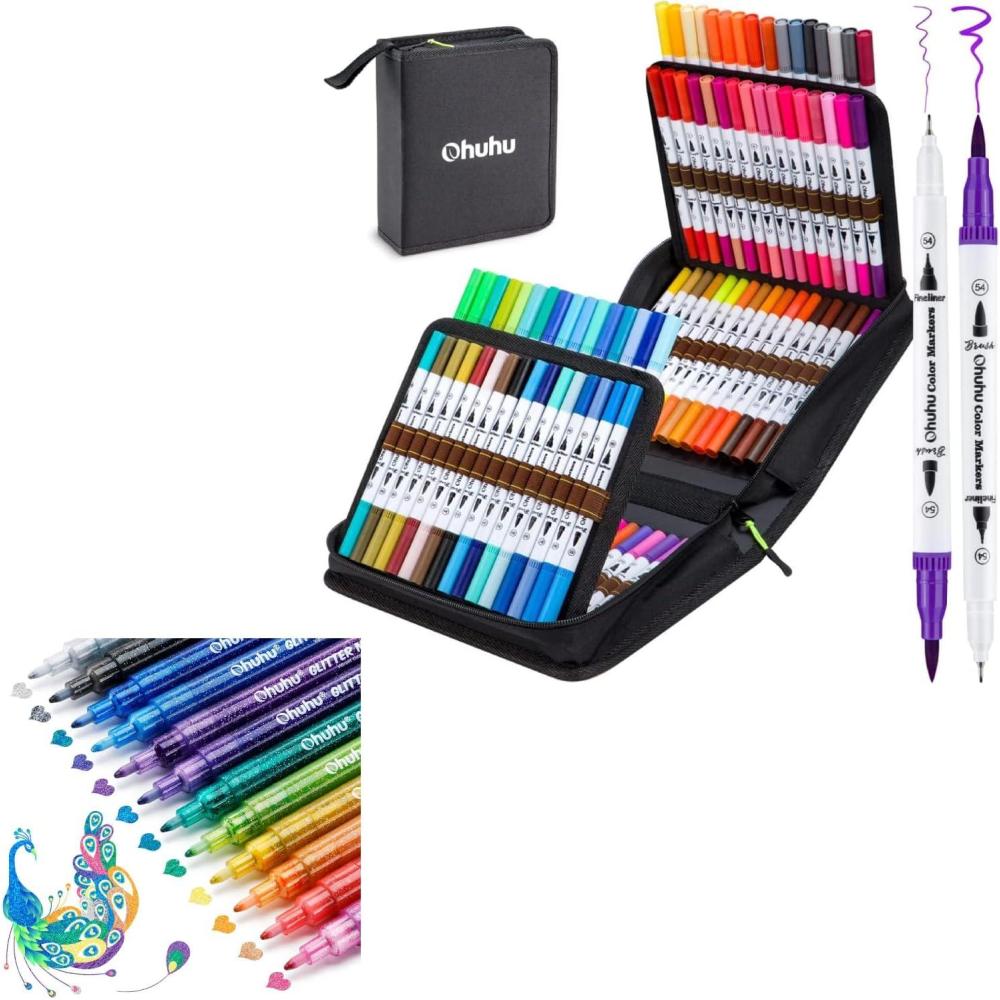 imageOhuhu Coloring Markers 100 Colors amp Glitter Markers Pen
