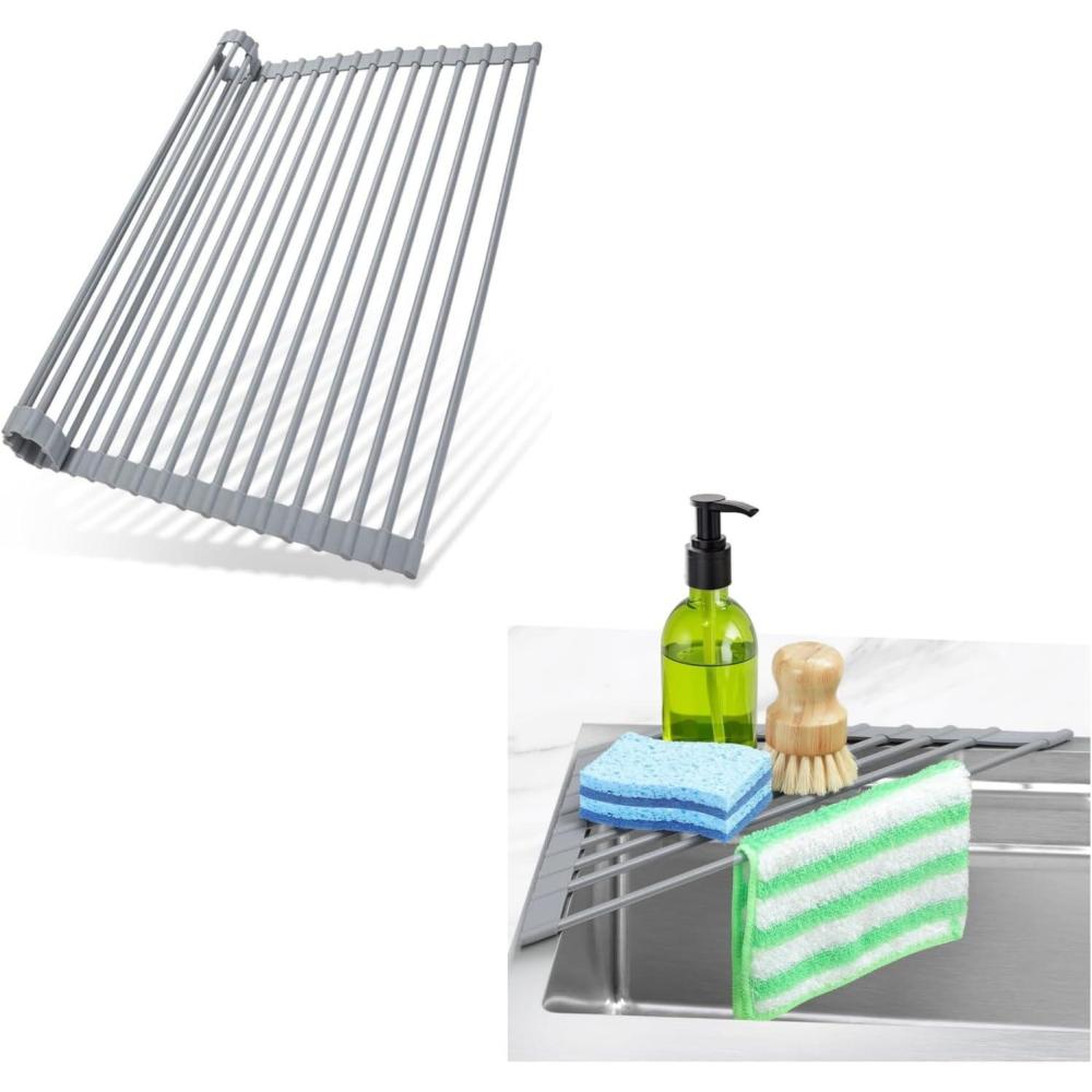 imageOhuhu Over Sink Dish Drying Rack Triangle Roll Up Corner Sink Rack