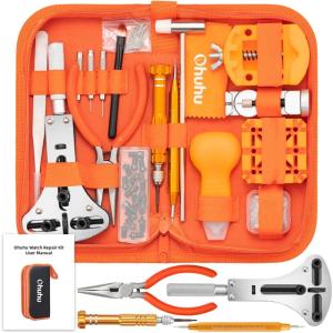 Watch Tool Kit, Ohuhu 213 PCS Upgraded Heavy Duty Watch Repair Kit Battery Replacement Link Removal Band Tool Kits Professional Watch Back Case Opener Removal Tools with PU Leather Bag Fathers Day